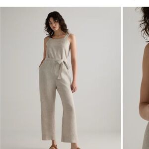 Quince Flax 100% Linen Square Neck Lagenlook Strappy Sleeveless Jumpsuit SZ S